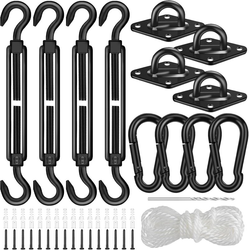 Lomoky 304 Stainless Steel Shade Sail Hardware Kit, 6 Inch Matte Black Sun Shade Hardware Kit for Triangle Rectangle Installation, Sun Shade Sail Hardware for Garden, Patio, Outdoors-46 PCS - Image 1